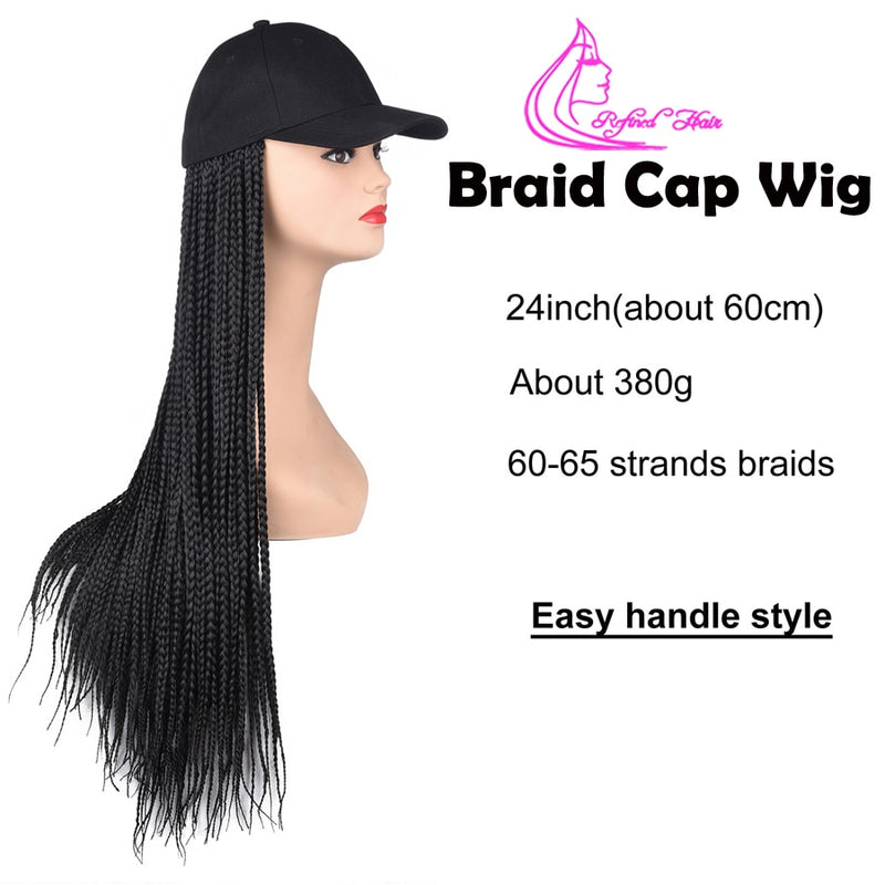 Box Braids Baseball Cap Wig 24inch Long Synthetic Braid Wigs Hat with Braiding Hair Extensions For Black Women Adjustable Size