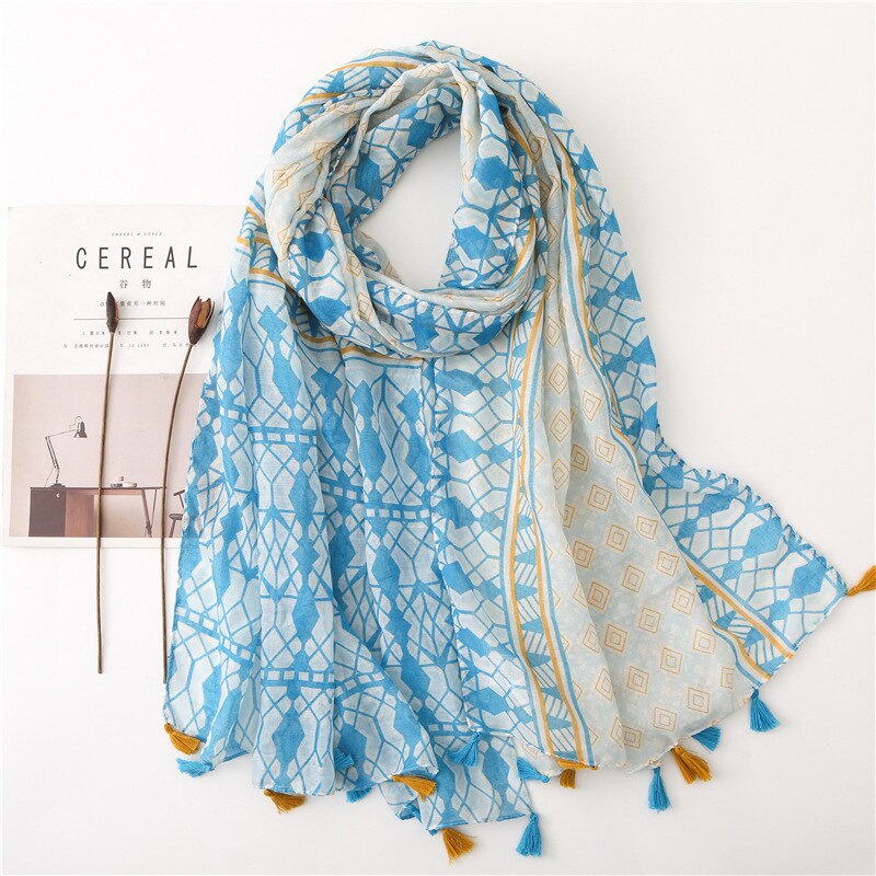 2020 fashion spring summer geometry printing cotton scarf with tassel fashion wraps shawls sunscreen beach hijabs wholesale