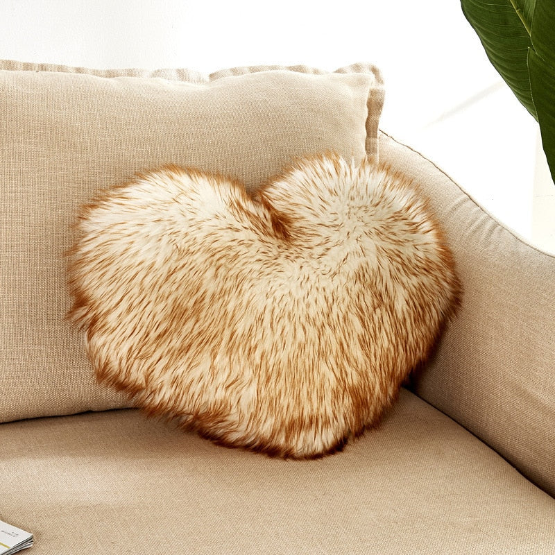 Sofa Pillow Cover+Inner Shaggy Pillow Love Heart Cushion Cover Faux Fur Sheepskin Pillow Case Living Room Decorative Pillowcases