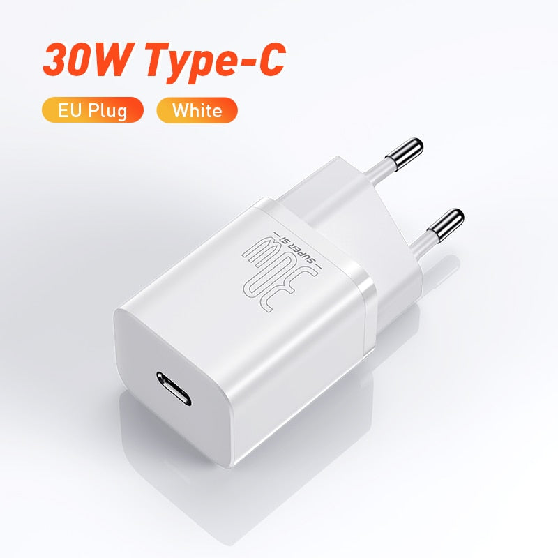 Baseus PD Charger 30W USB Type C Fast Charger QC3.0 USB C Quick Charge 3.0 Dual Port Phone Charge for iPhone 13 X Xs 8 Macbook