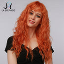 La Sylphide HalloWeen Cosplay Party Wig Long Body Wave Orange Synthetic Hair Wigs With Bangs for Woman Cute Wigs Heat Resistant