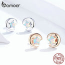 bamoer Genuine 925 Sterling Silver Moon and Star 2 Colors Opal Stud Earrings for Women Wedding Statement Jewelry Boucles SCE816
