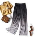 Female Summer Ice Silk Gradient Color Wide Leg Pants Pleated Nine Points Large Size High Waist Drape Skirt Straight Beach Pants