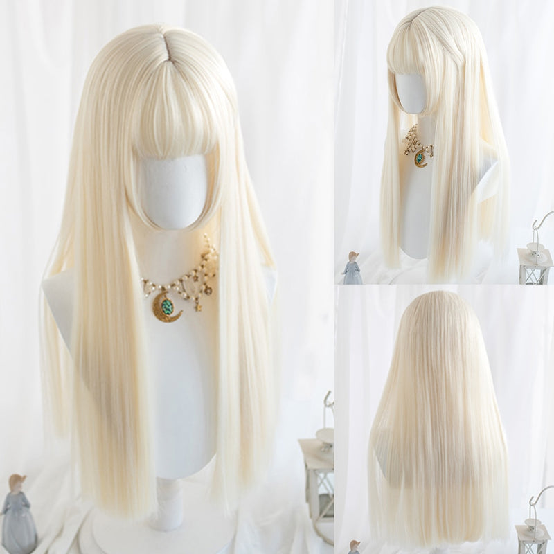 SHANGKE Synthetic Red Black Blonde White Lolita Wigs For Women Long Straight Wig With Bangs Genshin Impact Cosplay Wig