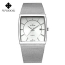 WWOOR Luxury Gold Watch Men Square Japan Quartz Slim Steel Mesh Waterproof Sports Automatic Date Wrist Watches Relogio Masculino