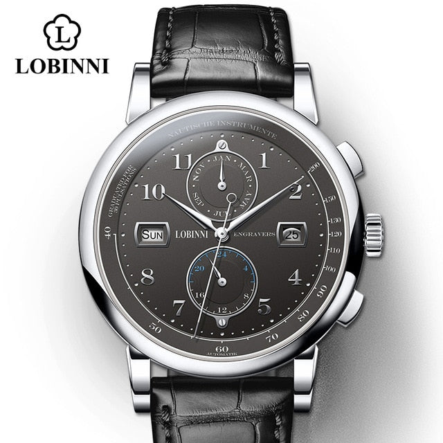 LOBINNI Business Watch Top Brand Luxury Fashion Man Leather Waterproof 50M Male Mechanical Wristwatch with Date Display Watches