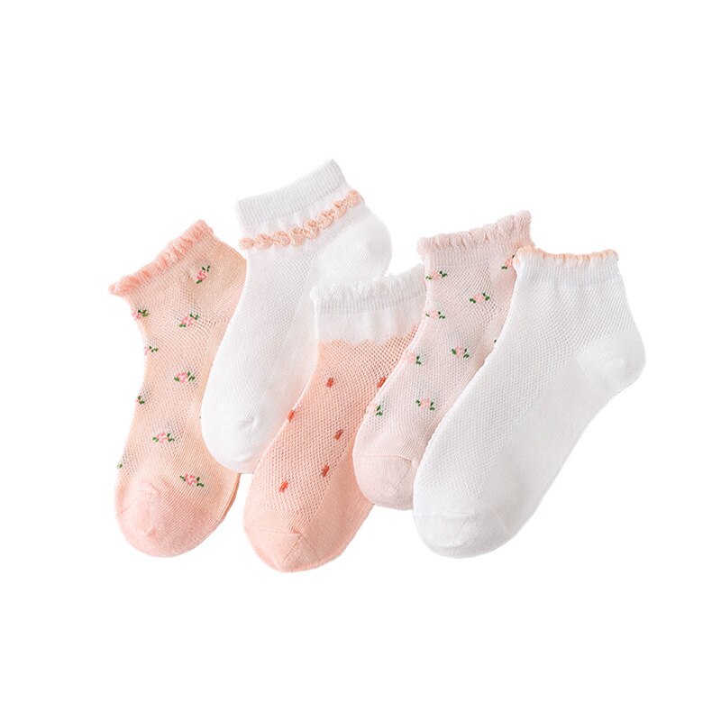 Weiche Baumwolle Atmungsaktives Mesh Kindersocken Sommer Kurze Röhren Baby Mädchen Socken Neugeborenes Baby Glückliche Socken Säuglingskleidung 5 Paar