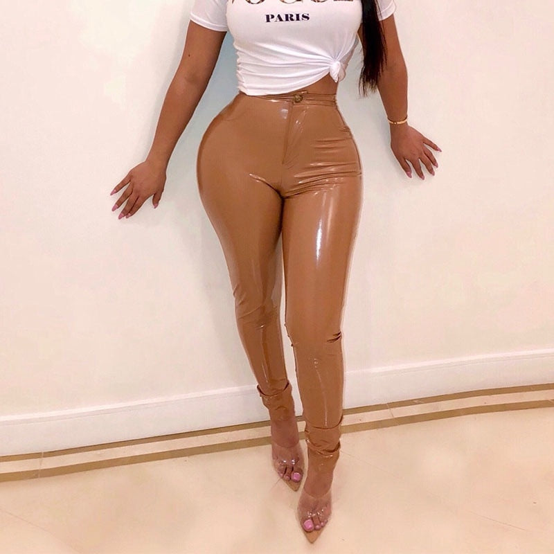 Women Latex Faux Pu Leather Pants Trousers Push Up High Waist Skinny Pants Pencil Fall Winter Solid Color Sexy Pants Female