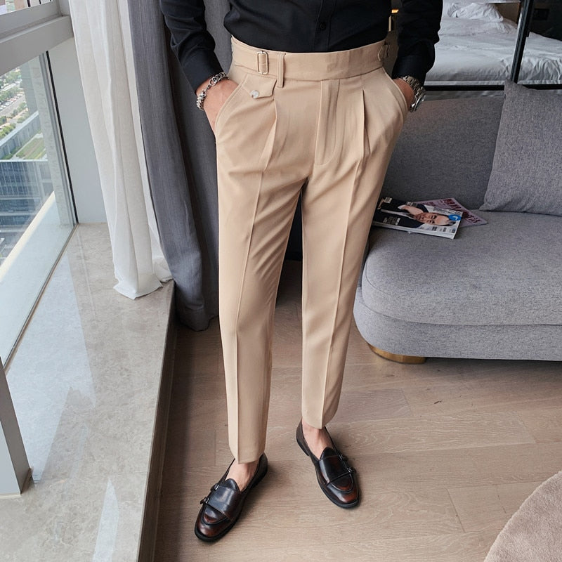 Pantalon Homme Estilo Británico Ropa Formal de Negocios Traje Pantalones Ropa de Hombre Sólido Slim Fit Casual Oficina Pantalones Rectos 5 Colores