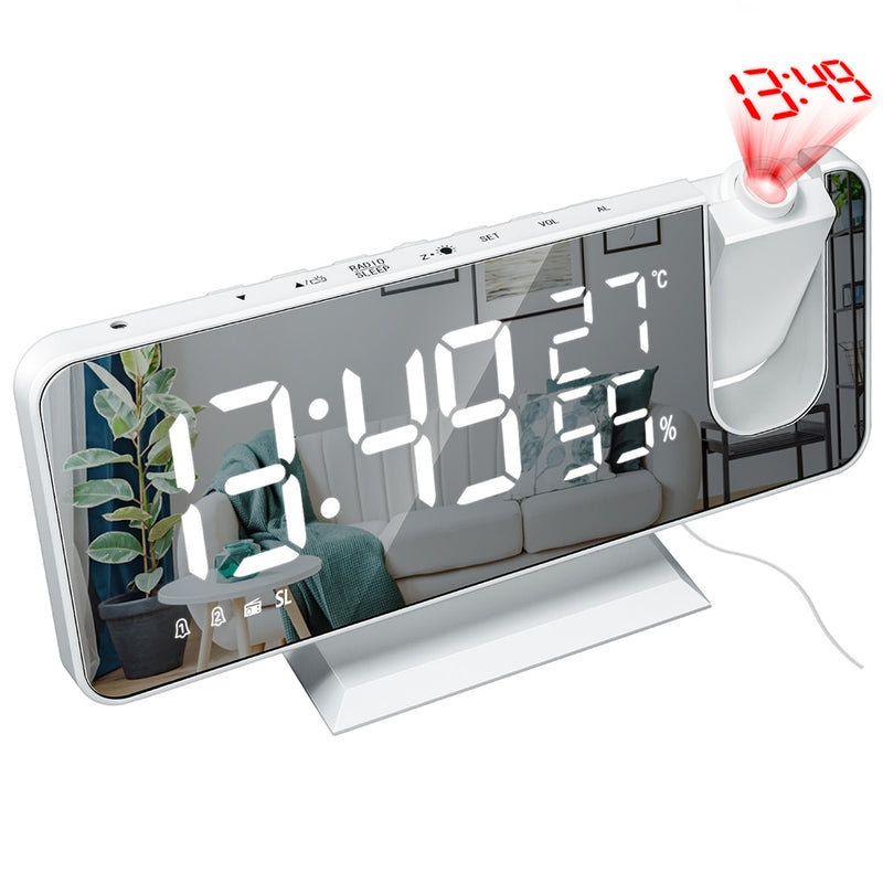 3 Color LED Digital Alarm Clock Radio Projection With Temperature And Humidity Mirror Clock Multifunctional Bedside Time Display