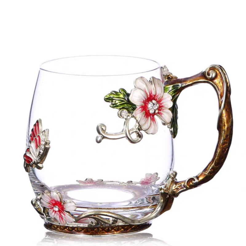 Schönheit und Neuheit Emaille Kaffeetasse Becher Blume Tee Glas Tassen für heiße und kalte Getränke Teetasse Löffel Set Perfektes Hochzeitsgeschenk