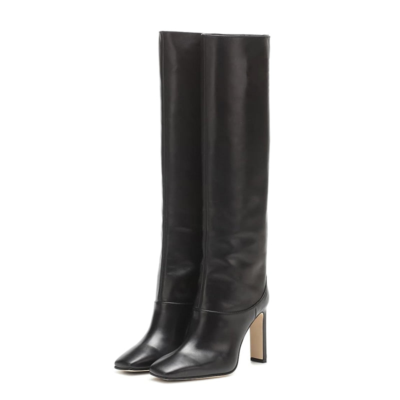 Botas KemeKiss de talla grande 34-43 hasta la rodilla para mujer, nuevo diseño de piel, zapatos cálidos de invierno, Botas de tacón alto a la moda para mujer, calzado para mujer