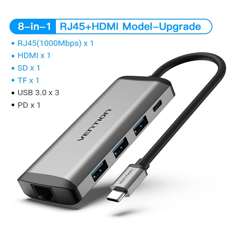 Vention USB C HUB Type C to USB 3.0 Dock Station USB C HDMI RJ45 4K for MacBook Pro Air Accessories Type C 3.1 Splitter USB HUB