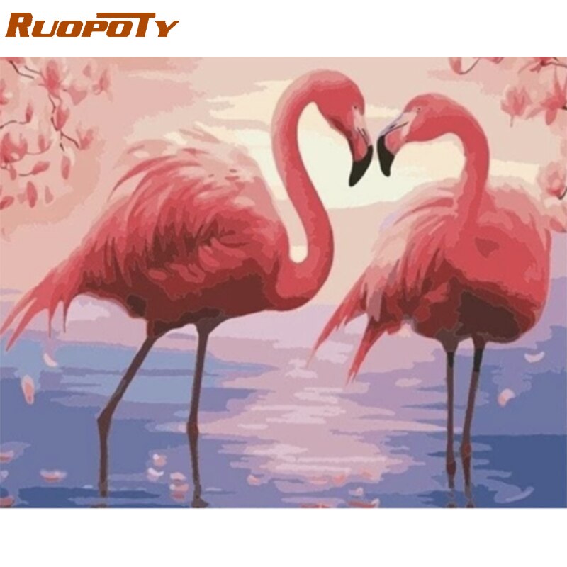 RUOPOTY Frame Diy Painting By Numbers Flamingo Animals Kit Canvas Picture By Numbers Hand Painted For Home Decoration Gift Arts