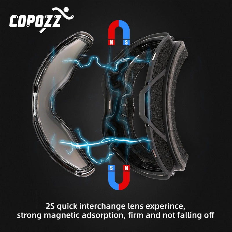 COPOZZ Frameless Ski Goggles with Magnetic Lens Skateboard Skiing Anti-fog UV400 Snowboard Goggles Men Women Ski Glasses Eyewear