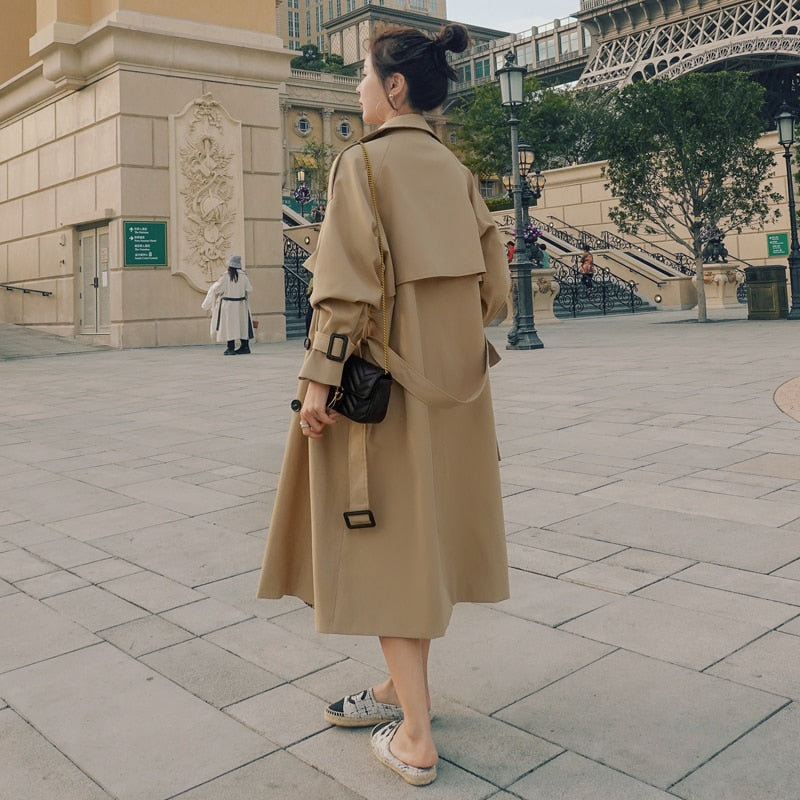 Gabardina larga para primavera y otoño para mujer