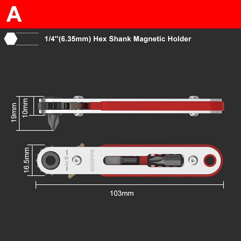 Mini llave de carraca magnética de 3 opciones, mango de destornillador de vástago hexagonal de 1/4 "para espacios estrechos, juego de herramientas manuales DIY