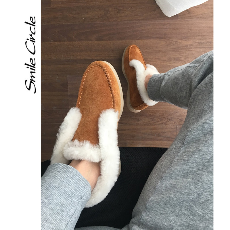 Ankle boots cow-suede-leather boots natural-fur Warm winter boots Slip-on snow boots for women