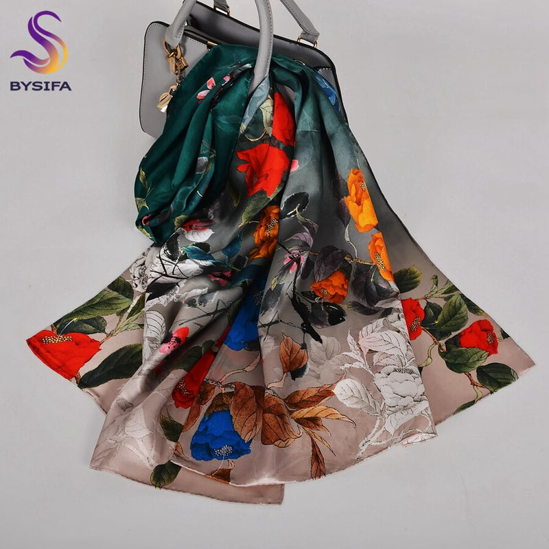 [BYSIFA] Neue Luxus Reine Seide Schal Schal Frauen Frühling Herbst Lange Schals Damen Marke 100% Seide Halstuch Foulard 175*52cm
