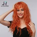 La Sylphide HalloWeen Cosplay Party Wig Long Body Wave Orange Synthetic Hair Wigs With Bangs for Woman Cute Wigs Heat Resistant