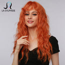 La Sylphide HalloWeen Cosplay Party Wig Long Body Wave Orange Synthetic Hair Wigs With Bangs for Woman Cute Wigs Heat Resistant