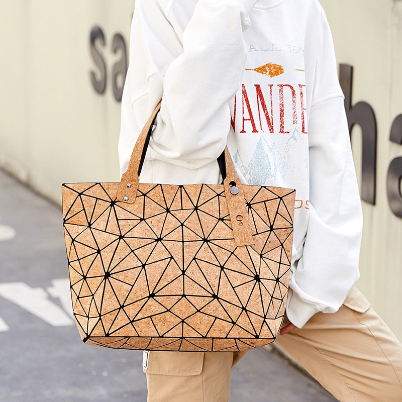 Women's Handbag Wood grain Diamond Tote Geometric Messenger Shoulder Bag Plain Folding Bags Casual Shopping bag bolsos mujer