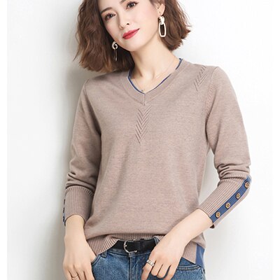 Shintimes V-Ausschnitt Knopf Frauen Pullover Langarm Slim 2022 Herbst Pullover Pullover Damenbekleidung Herbst Gestrickte Pull Femme