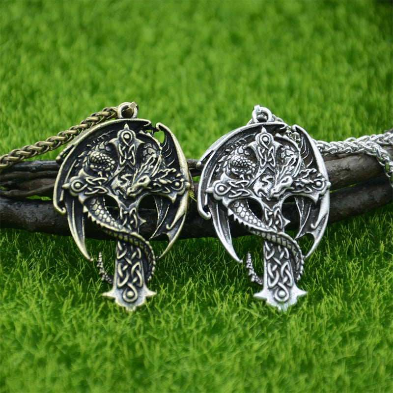 Goth Ouroboros Norse Vintage Dragon Halskette Anhänger Gothic Wikinger Zubehör Amulett Wikinger Runen Schmuck Halsketten Damen Herren
