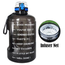 QuiFit 128oz 73oz 43oz 1 Gallon Water Bottle With Time Markings Filter Net Fruit Infuse BPA Free Motivational Sports Drink Jug