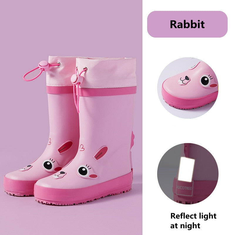 Botas de lluvia para niños con unicornio, zapatos impermeables para niño y niña, nuevas botas de goma con estampado de dibujos animados para niños con cubierta impermeable para pantorrilla