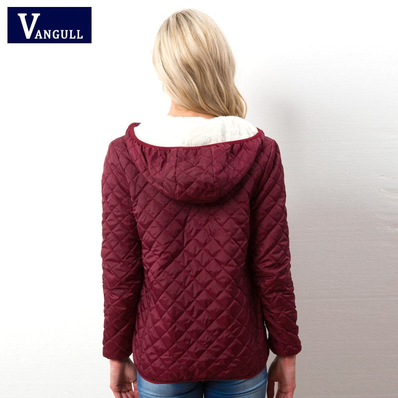 Vangull, chaqueta con capucha para mujer, abrigo Parka de cordero de terciopelo cálido básico informal, novedad de otoño e invierno, ropa de abrigo femenina suave y ligera sólida