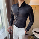 40kg-75kg Small Asian Size Fashion New Mens Shirt Korea Styles Long Sleeve Slim Fit Yellow Green White Casual Social Shirts