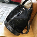 New Fashion Sequins Leather Laptop Backpack Women Female Personality Lock Anti Theft Bagpack Travel Mochila Feminina  Back Pack