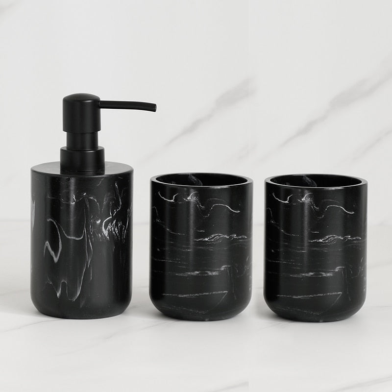 Black Bathroom Accessory Resin Toothbrush Holder Toilet Brush Soap Dispenser Pump Bottle Soap dish Mouthwash Cup