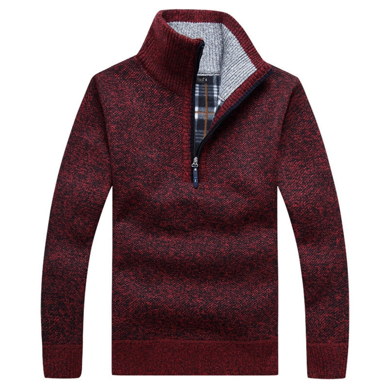 Pullover Herren Dicker Warmer Strickpullover Männer Pullover Solide Mode Rollkragenpullover Halber Reißverschluss Warmer Fleece Wintermantel Lässig