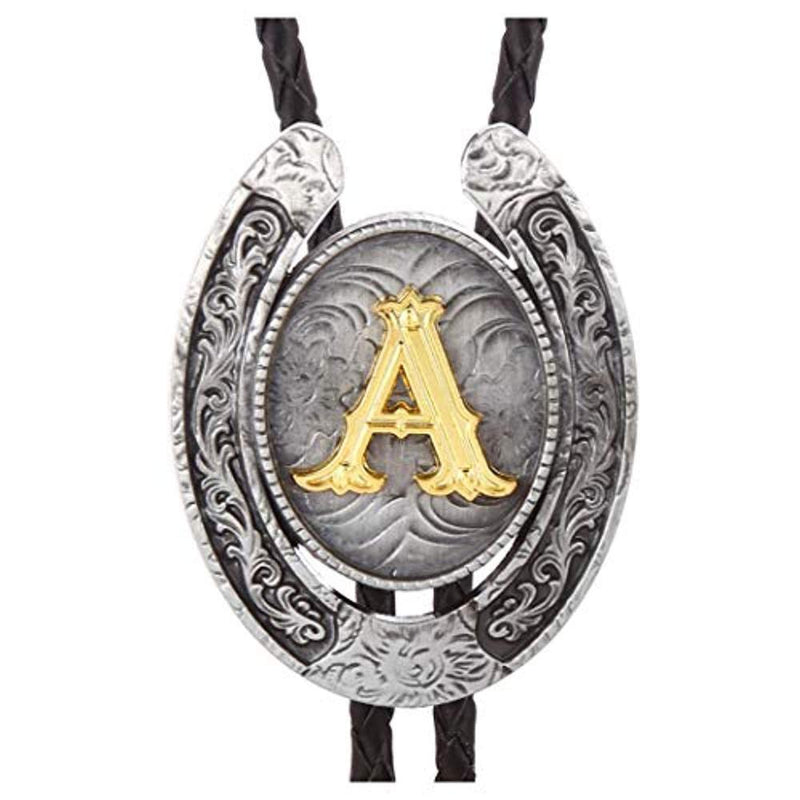 Vintage Gold Letter ABCDEFG-Z U shape bolo tie for man Indian cowboy western cowgirl leather rope zinc alloy necktie