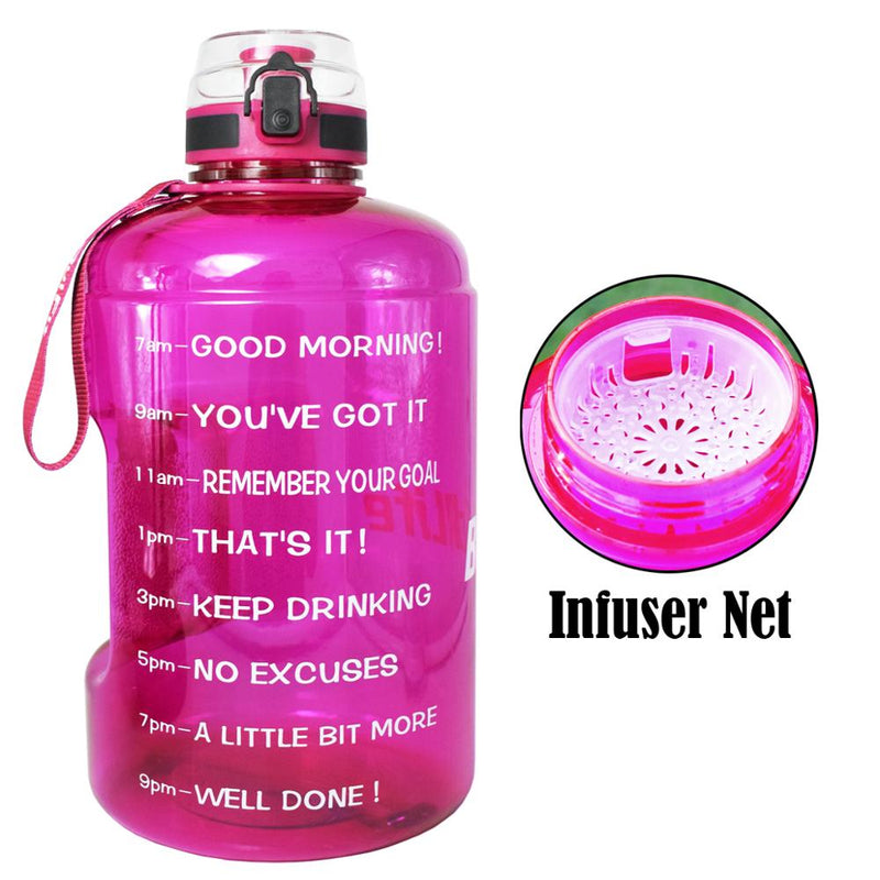 QuiFit 128oz 73oz 43oz 1 Gallon Water Bottle With Time Markings Filter Net Fruit Infuse BPA Free Motivational Sports Drink Jug