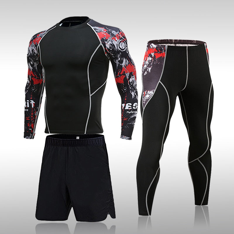 Man Compression Sports Suit Quick Drying Perspiration Fitness Training MMA Kit Rashguard Male Sportswear Jogging Running Clothes