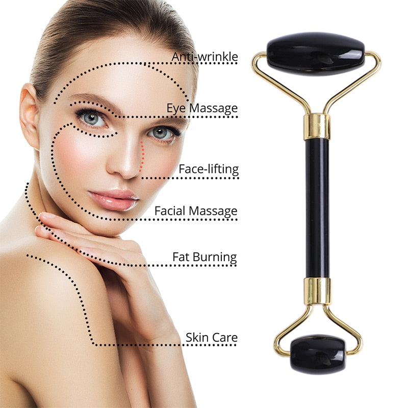 Natural Obsidian Face Massage Roller Gouache Scraper Guasha Massage Tool Gouache Stone Facial Jade Roller Massager Face Scraper