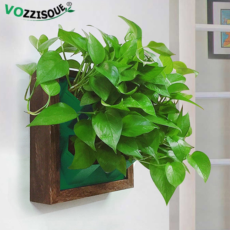 Creative Decorative Hanging Pots Hydroponic Wooden Flower Box Photo Frame Flower Pot Holder Vertical Garden Wall Plastic Planter