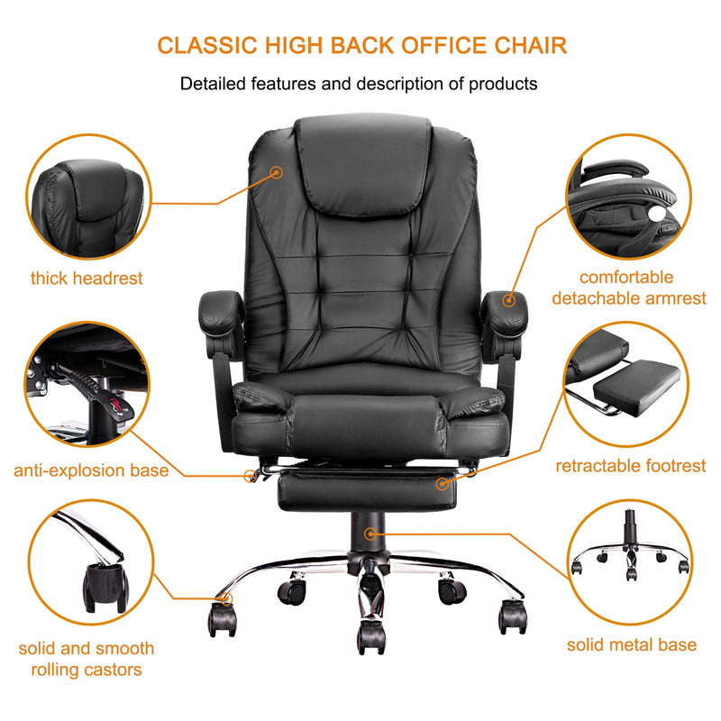 Office Swivel Chair Ergonomic Executive Game Chair Computer Chair w/Footrest High Back Adjustable Height&Angle Black/Cafe/Amber