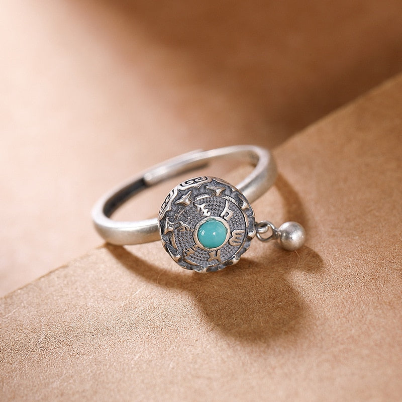 BALMORA 100% echter 925er Sterlingsilber Buddhistischer Ring für Frauen Dame Rotierender Ring Tibetisches Gebet Mantra Ring Viel Glück Ring Geschenk