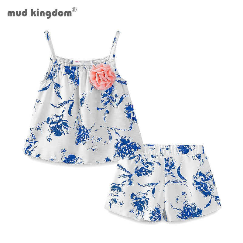 Mudkingdom Toddler Girls Outfits Floral Print Causal Summer Sling Tops and Shorts Clothes Set for Kids Clothes Fashion Suit