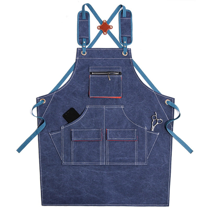 New Durable Goods Heavy Duty Unisex Canvas Work Apron with Tool Pockets Cross-Back Straps Adjustable For Woodworking Painting