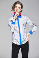 Sommer Damen Schlanke Blusen Tops Barock Print Runway Langarm Shirt Damen Kragen Elegante Vintage Büro Shirts Arbeitskleidung