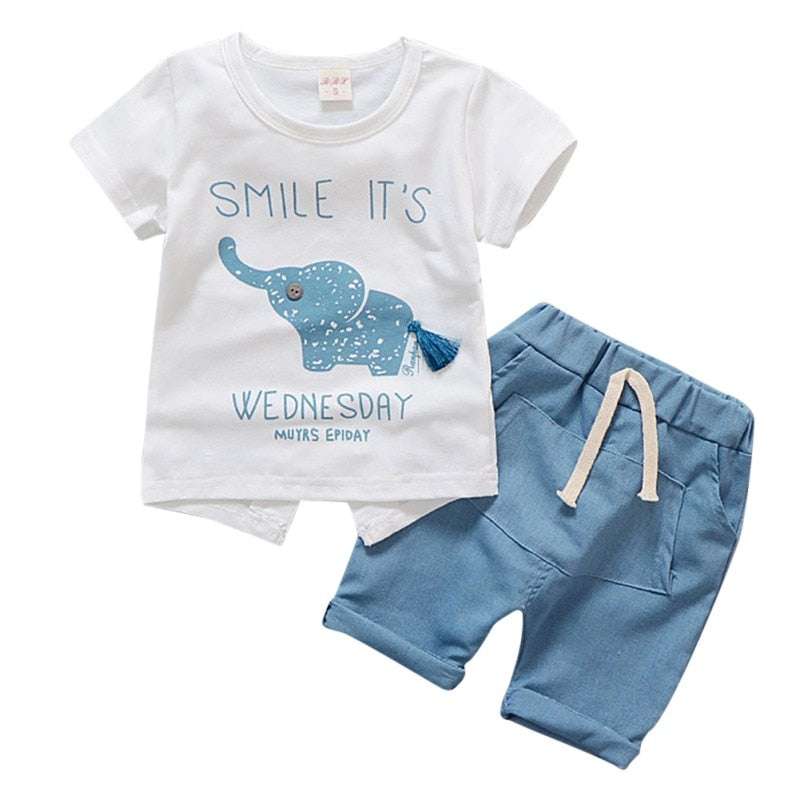 Baby Boy Clothes Summer Brand Infant Clothing Elephant Short Sleeved T-shirts Tops Striped Pants Kids Bebes Jogging Suits