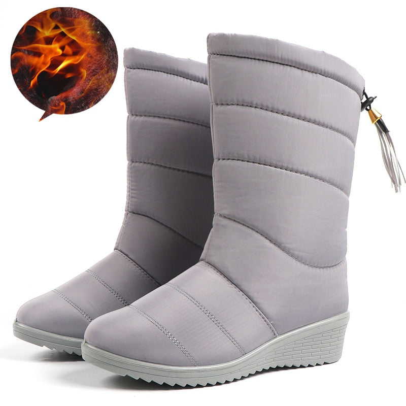 Winterstiefel Damen Mitte der Wade Wasserdichte Schneestiefel Warme Pelz Damenstiefel Winterschuhe Damenschuhe Chaussures