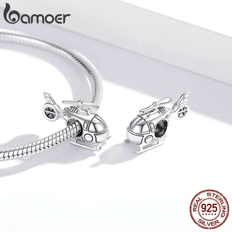 bamoer 925 Sterling Silver Charm for Original DIY Bracelet &amp; Bangle Vintage Little Helicopter Charms Jewelry Bracelet SCC1699