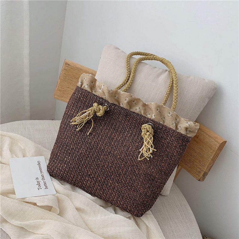 Mode Rattan gewebte Frauen Handtasche Sommer Strandtasche große Kapazität Einkaufstasche handgefertigte gestrickte Stroh Umhängetaschen für Frauen