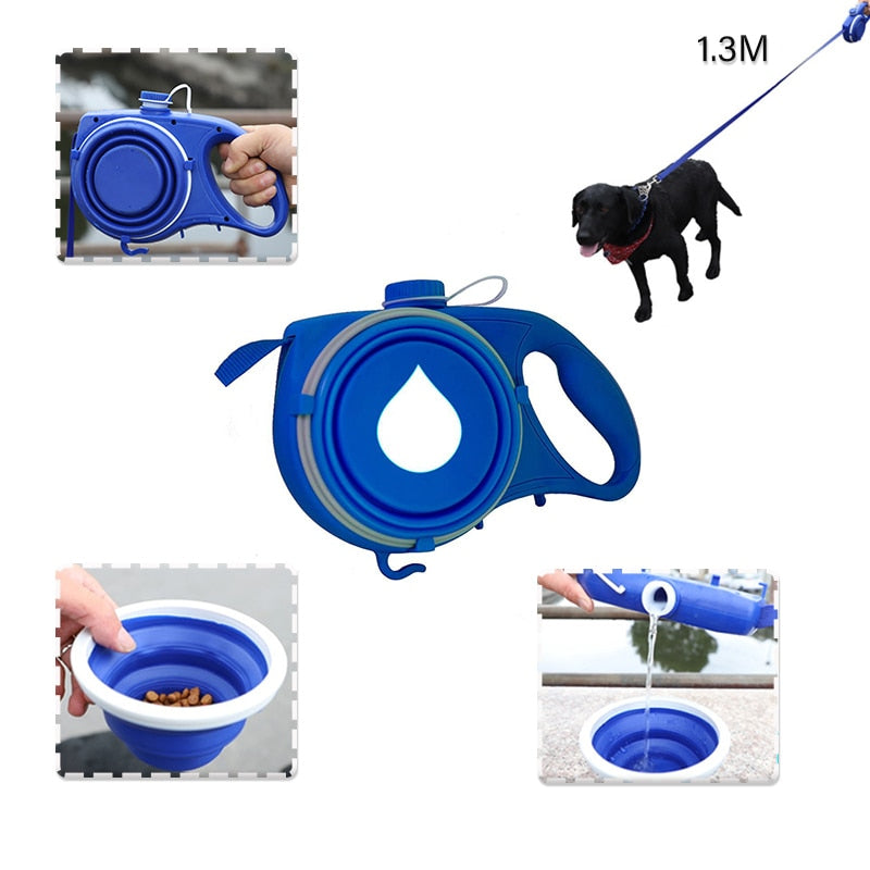 Dog Leash With Water Bottle Bowl Portable Nylon Pet Leash for Dogs Cats Outdoor Walking Travel Pet Traction Rope Dog Accessories